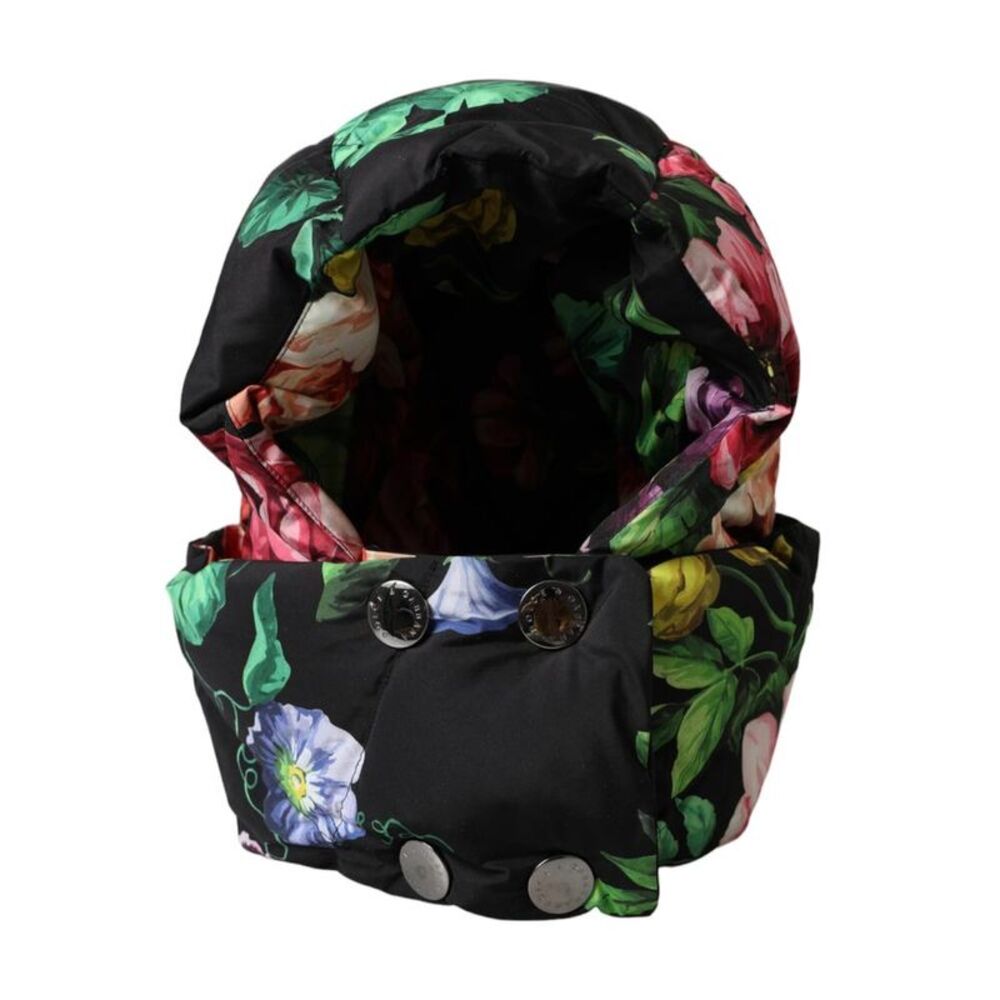 Dolce & Gabbana Floral Print Hooded Down Jacket Women Black Hats - Picture 2 of 6